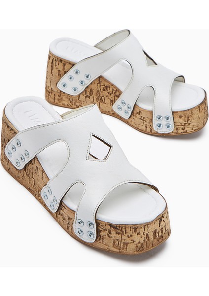Freya Beyaz Vida Detaylı Kadın Terlik modelleri