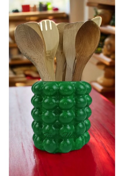 Gözdehobi Tezgah Üstü Dik Tahta Kaşıklık Kepçelik Mutfak Organizeri Dekoratif Yeşil Parlak Vazo fiyatları
