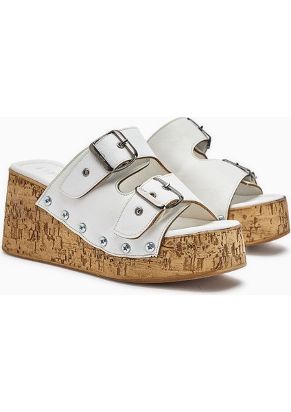 Ratka Beyaz Çift Bantlı Platform Topuklu Kadın Terlik fiyatları