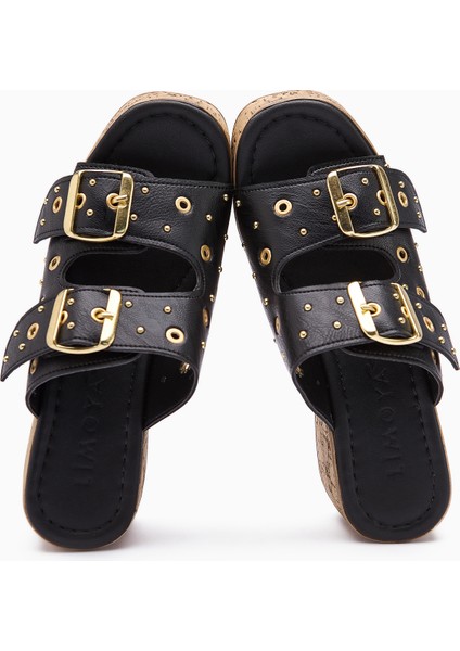 Genja Siyah Troklu Dolgu Topuklu Kadın Terlik indirimleri