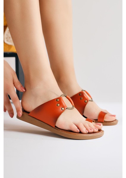 Hakiki Deri Bitania Turuncu Parmak Arası Terlik fiyatları