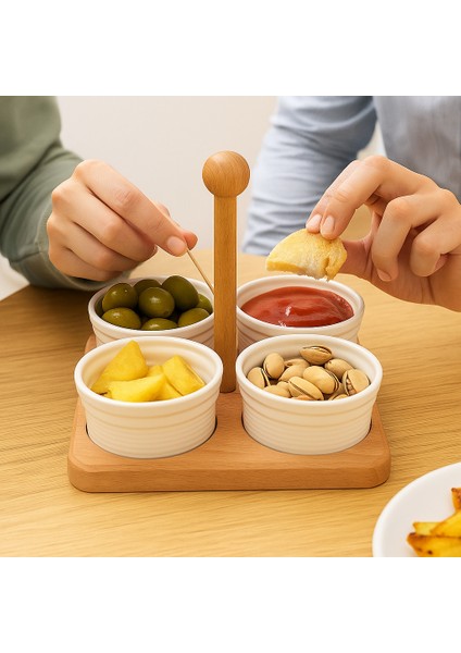 Fırınlanmış Kayın Ağacından 4'lü Sufle / Kuruyemiş Sunumluk