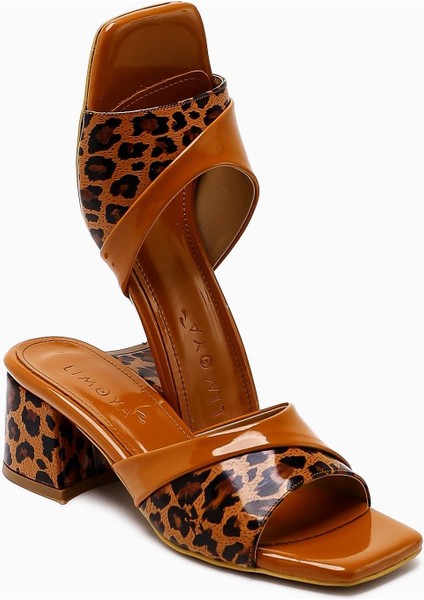 Morena Kahve Rugan Leopar Detaylı Kısa Topuklu Kadın Terlik