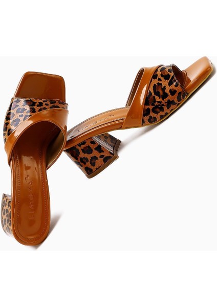 Morena Kahve Rugan Leopar Detaylı Kısa Topuklu Kadın Terlik fiyatları