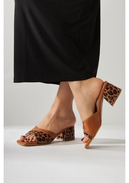 Morena Kahve Rugan Leopar Detaylı Kısa Topuklu Kadın Terlik modelleri