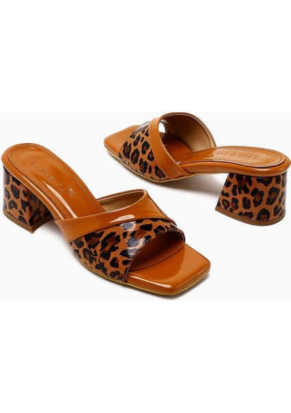 Morena Kahve Rugan Leopar Detaylı Kısa Topuklu Kadın Terlik fırsatları