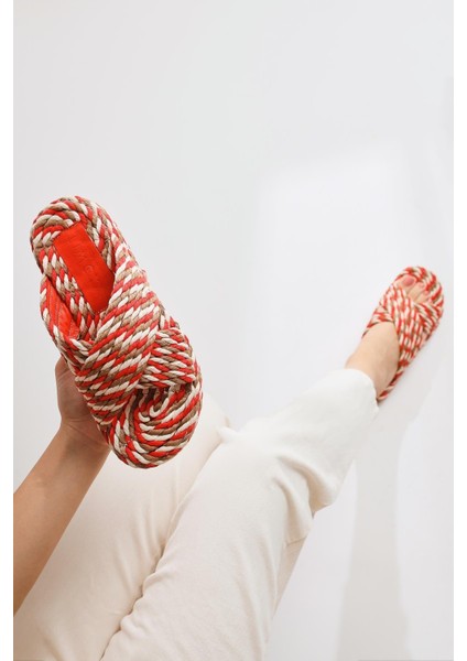 Leiya Kırmızı Çapraz Bantlı Halat Terlik fiyatları