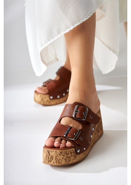 Ratka Taba Çift Bantlı Platform Topuklu Kadın Terlik indirimleri