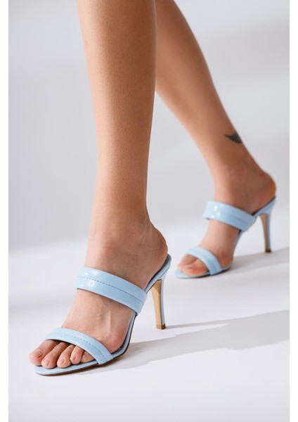 Rhoda Mavi Oval Burunlu Bantlı Topuklu Terlik