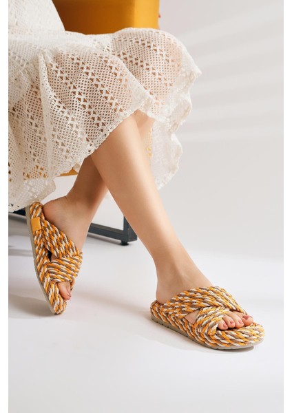 Leiya Hardal Çapraz Bantlı Halat Terlik fiyatları