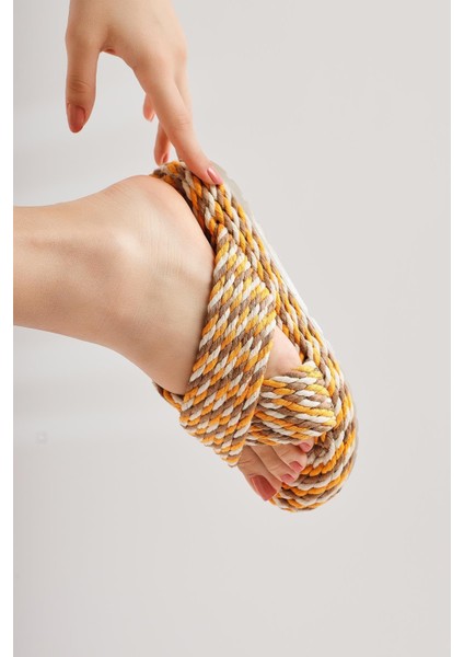 Leiya Hardal Çapraz Bantlı Halat Terlik modelleri