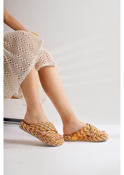 Leiya Hardal Çapraz Bantlı Halat Terlik indirimleri
