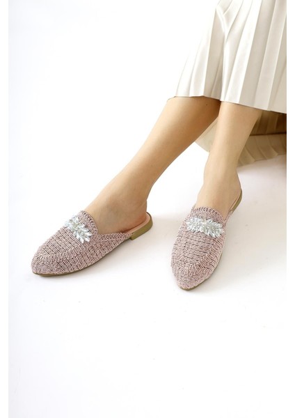 Marlina Pembe Toka Detaylı Örgü Terlik modelleri