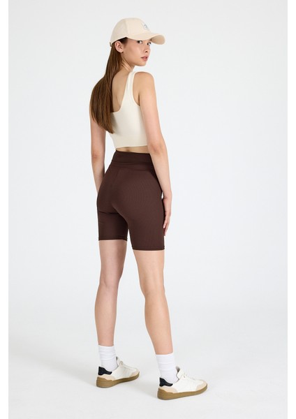 Kahve Fitilli Biker Şort Tayt 3005