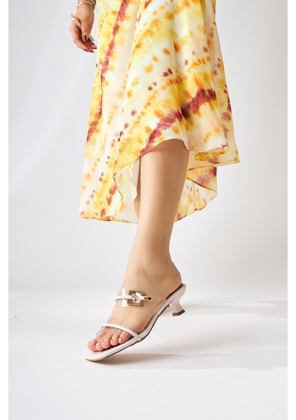 Silvi Bej Rugan Tokalı Kısa Topuklu Kadın Terlik fiyatları