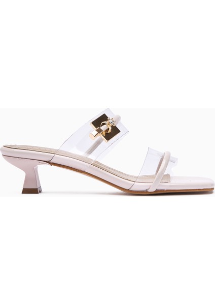 Silvi Bej Rugan Tokalı Kısa Topuklu Kadın Terlik fırsatları