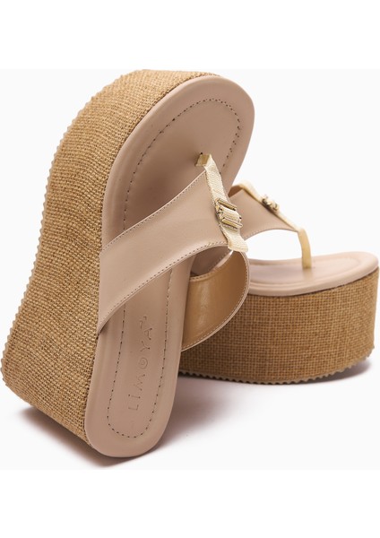 Tania Siyah Parmak Arası Hasır Tabanlı Dolgu Topuklu Kadın Terlik