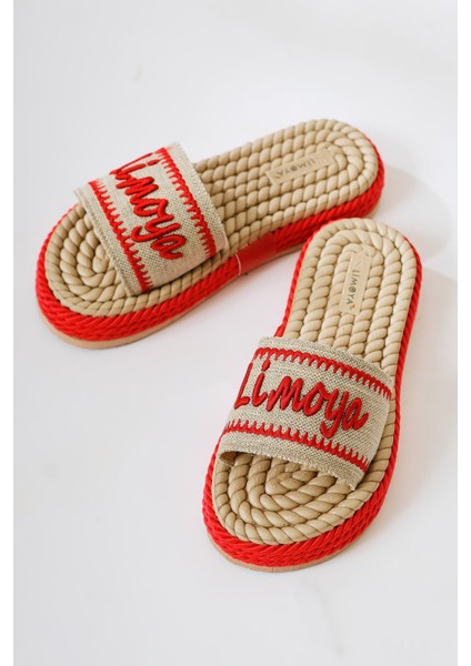 Vasana Kırmızı Yumuşak Dokulu Kalın Tabanlı Halat Terlik fiyatları