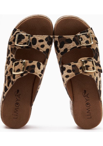 Samina Leopar Desenli Çift Bantlı Dolgu Topuklu Kadın Terlik fırsatları