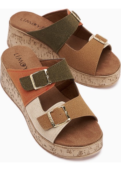 Samina Multi Çokrenkli Çift Bantlı Dolgu Topuklu Kadın Terlik