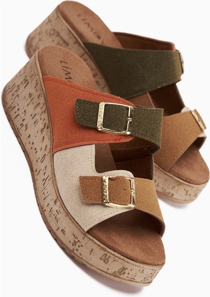 Samina Multi Çokrenkli Çift Bantlı Dolgu Topuklu Kadın Terlik modelleri