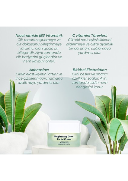 Brightening Glow Facial Cream AHA ve C Vitamin Canlandırıcı Nemlendirici Krem Kore 50ml fırsatları