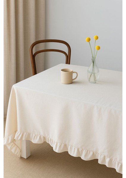 Pera Naturel Ham Keten Fırfırlı Masa Örtüsü-Rustik, El Dikişi 110x110 cm fırsatları