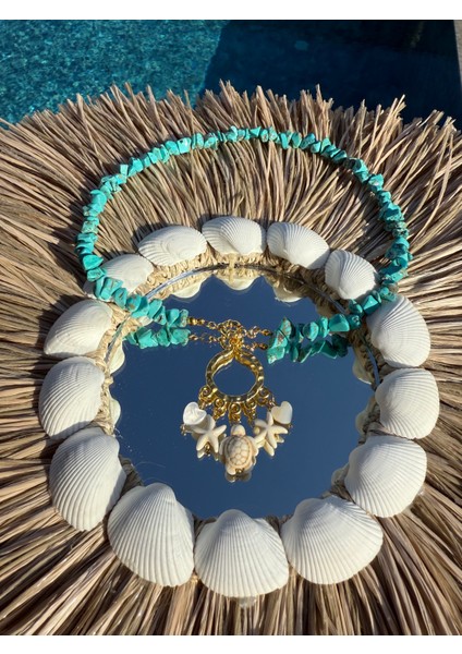 Turkuaz Taşlı Çoklu Uçlu Kolye