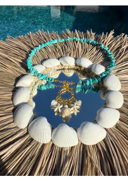 Turkuaz Taşlı Çoklu Uçlu Kolye fiyatları