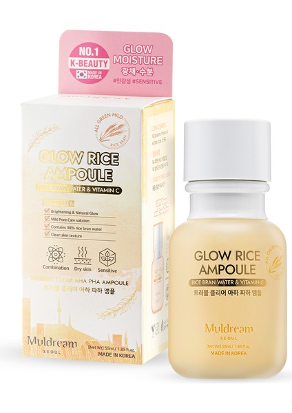 Glow Rice Ampoule Pirinç Kepeği Suyu Onarıcı Ampul Hassas Kuru Cilt Kore 55ml fiyatları