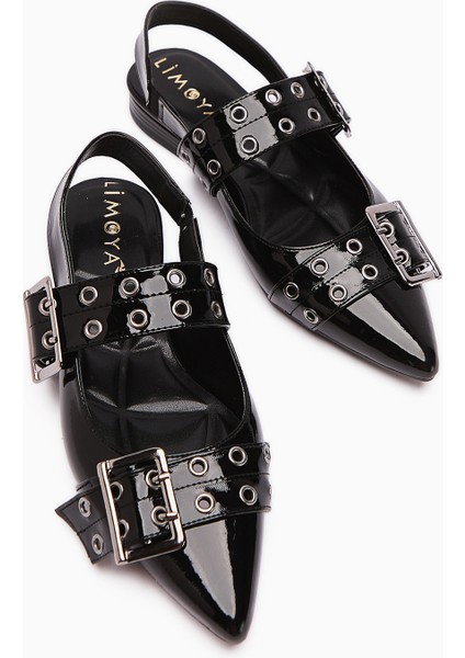 Davin Siyah Rugan Kemerli Sivri Burunlu Kadın Sandalet