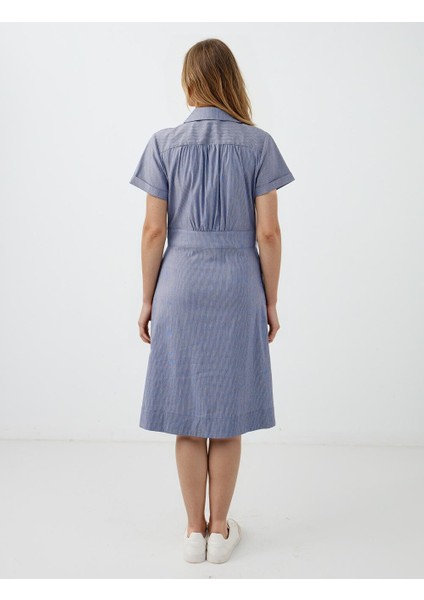 Lacivert Kruvaze Yaka Kısa Kollu Desenli Midi Elbise indirimleri