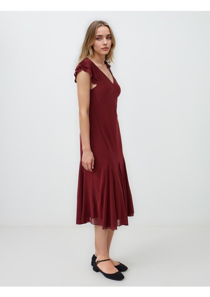 Bakır V Yaka Kısa Kollu Dar Kesim Örme Midi Elbise modelleri