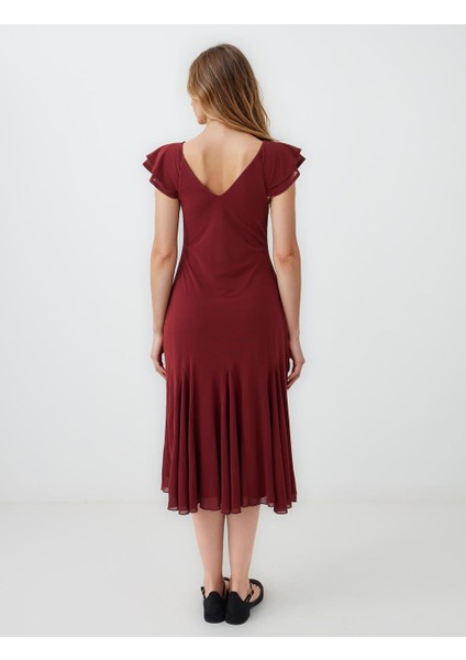 Bakır V Yaka Kısa Kollu Dar Kesim Örme Midi Elbise indirimleri