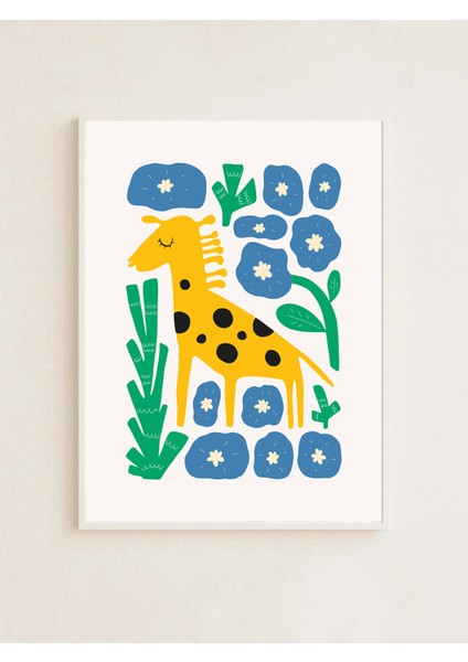 Floral Giraffe – Neşeli Çocuk Posteri – 30X40 cm | Çerçevesiz