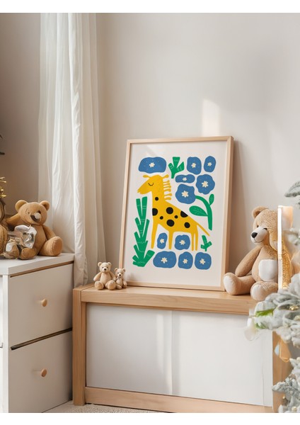 Floral Giraffe – Neşeli Çocuk Posteri – 30X40 cm | Çerçevesiz fiyatları