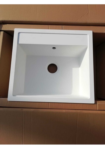 56X50 cm Beyaz Granit Tezgah Üstü Evye, Şık ve Dayanıklı Tasarım fırsatları