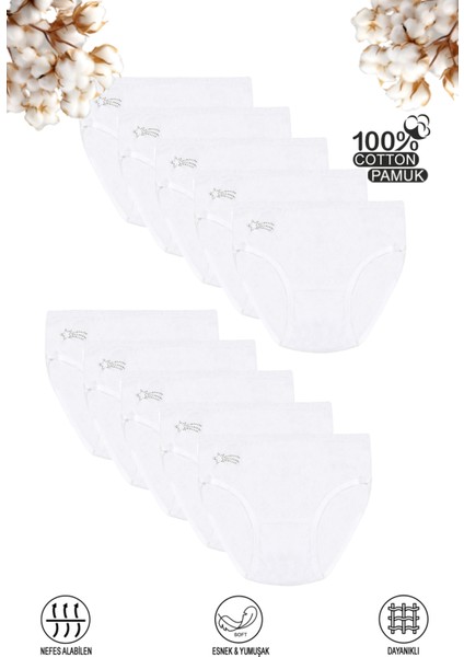 Özkan 0840 10'lu Paket Kız Çocuk %100 Pamuklu Ribana Esnek Rahat Taş Detaylı Slip Külot
