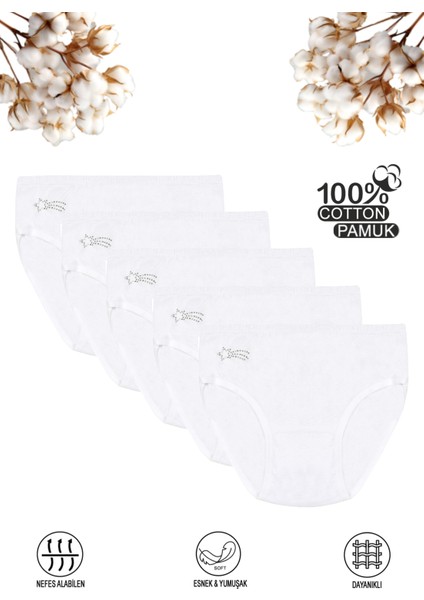 Özkan 0840 5'li Paket Kız Çocuk %100 Pamuklu Ribana Esnek Rahat Taş Detaylı Slip Külot
