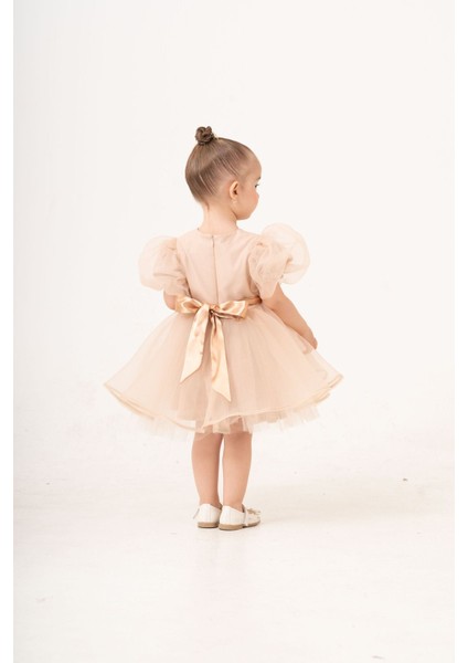 Organze Balon Kollu Kabarık Kız Çocuk Abiye Elbise modelleri