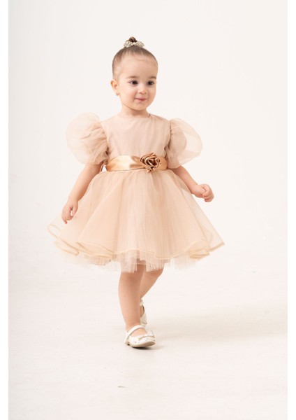 Organze Balon Kollu Kabarık Kız Çocuk Abiye Elbise fırsatları