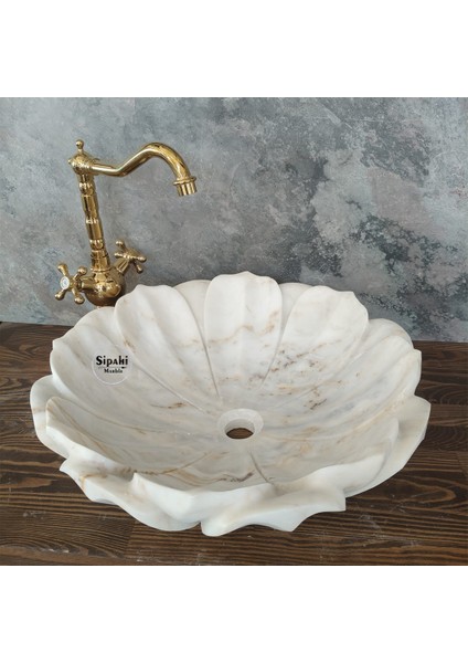 Beyaz Mermer Nilüfer Çiçeği Lavabo modelleri