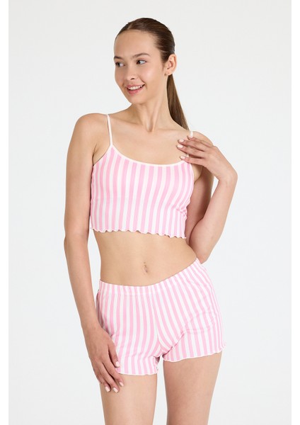 Pembe Çizgili Atlet Şort Takım 3402