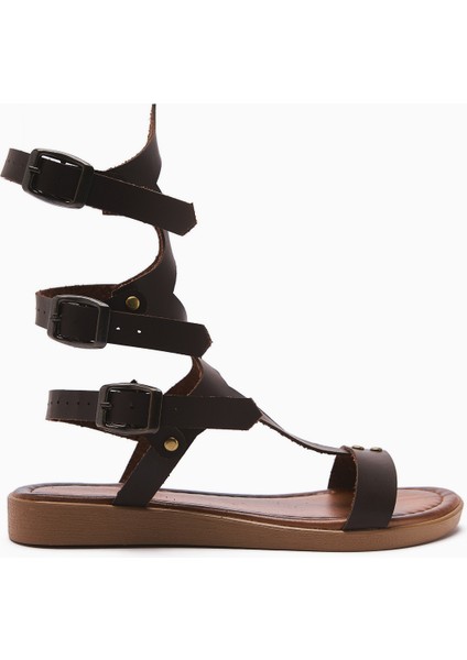 Hakiki Deri Hill Kahve Gladyatör Sandalet fırsatları