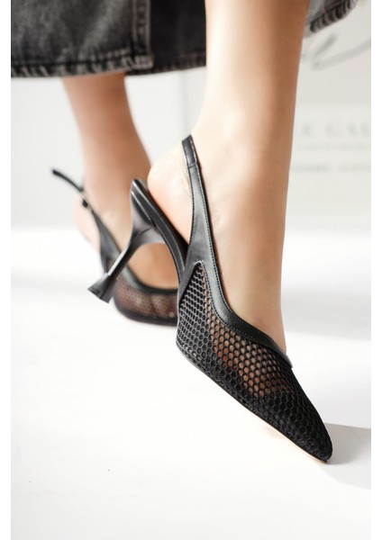 Giovana Siyah Sivri Burunlu Fileli Topuklu Sandalet fiyatları