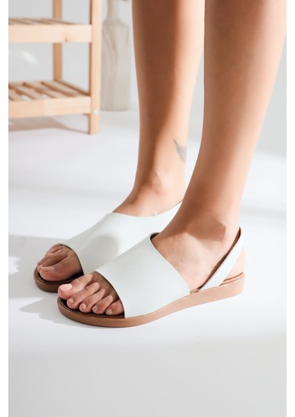 Hakiki Deri Kaia Beyaz Sandalet