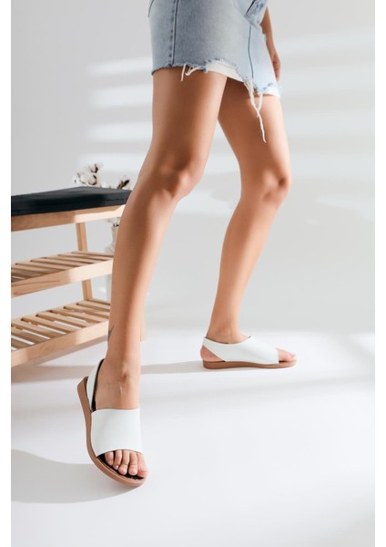 Hakiki Deri Kaia Beyaz Sandalet modelleri