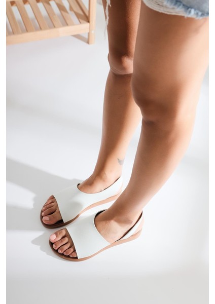 Hakiki Deri Kaia Beyaz Sandalet fırsatları