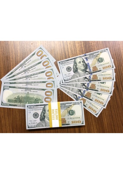 Gerçekçi Görünümlü 5 Deste Kına Parası – 100 Dolar Temalı Dekoratif Oyuncak Para (Toplam 50.000 Dolar Görünüm)