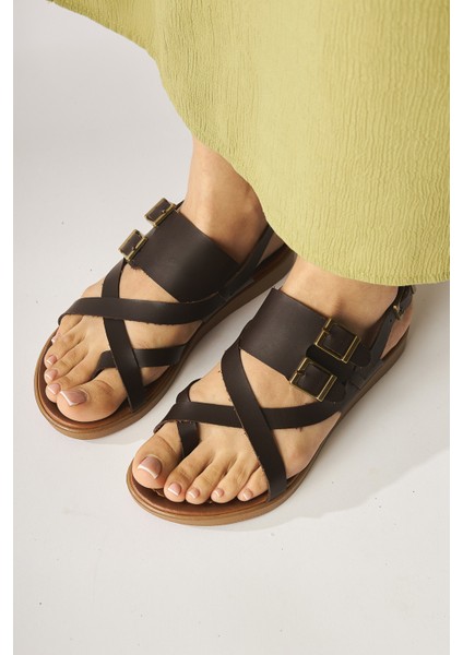 Hakiki Deri Doraseos Toka Detaylı Kahve Gladyatör Sandalet fiyatları